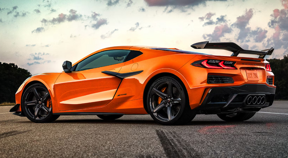Side view of an orange 2025 Chevy Corvette Z06.