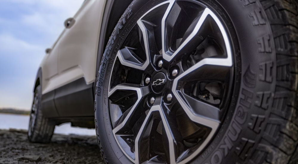 Close-up of a wheel on a tan 2026 Chevy Trailblazer Activ.