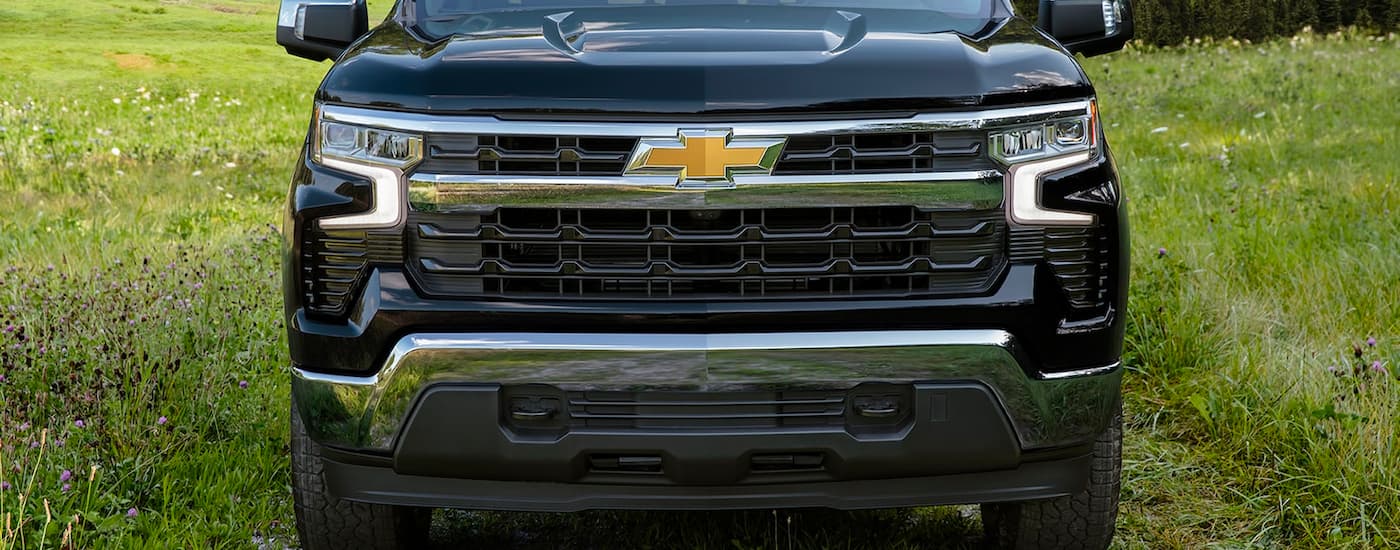 Front grille of a black 2022 Chevy Silverado 1500