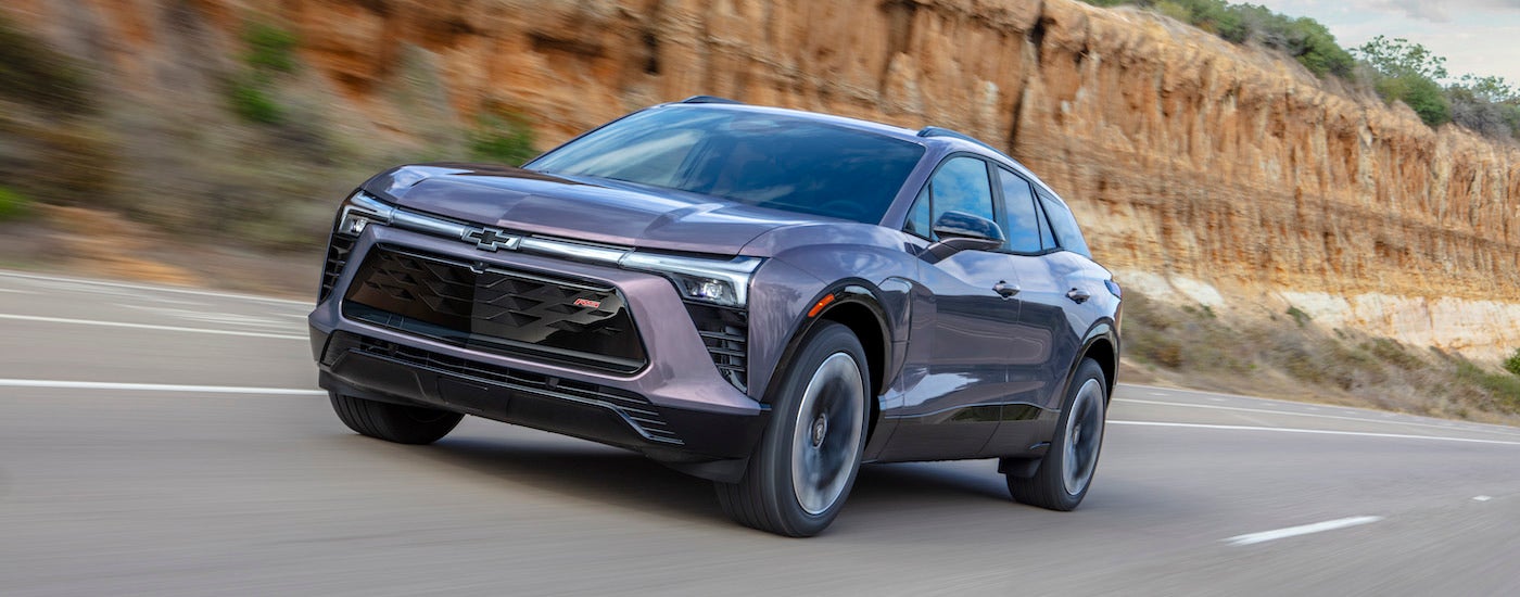 A grey 2024 Chevy Blazer EV RS is shown from the front at an angle.