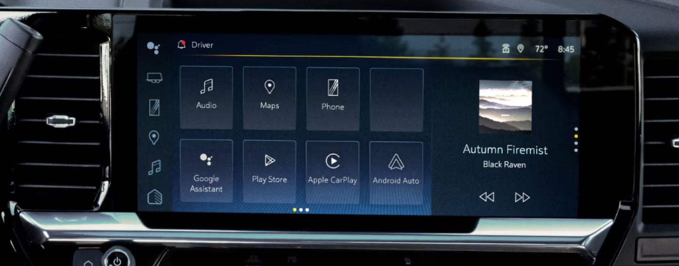 The infotainment display on a 2026 Chevy Silverado 2500 HD.