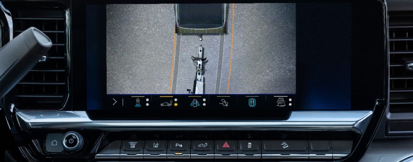 Close-up of the trailer camera display in a 2024 Chevy Silverado HD.