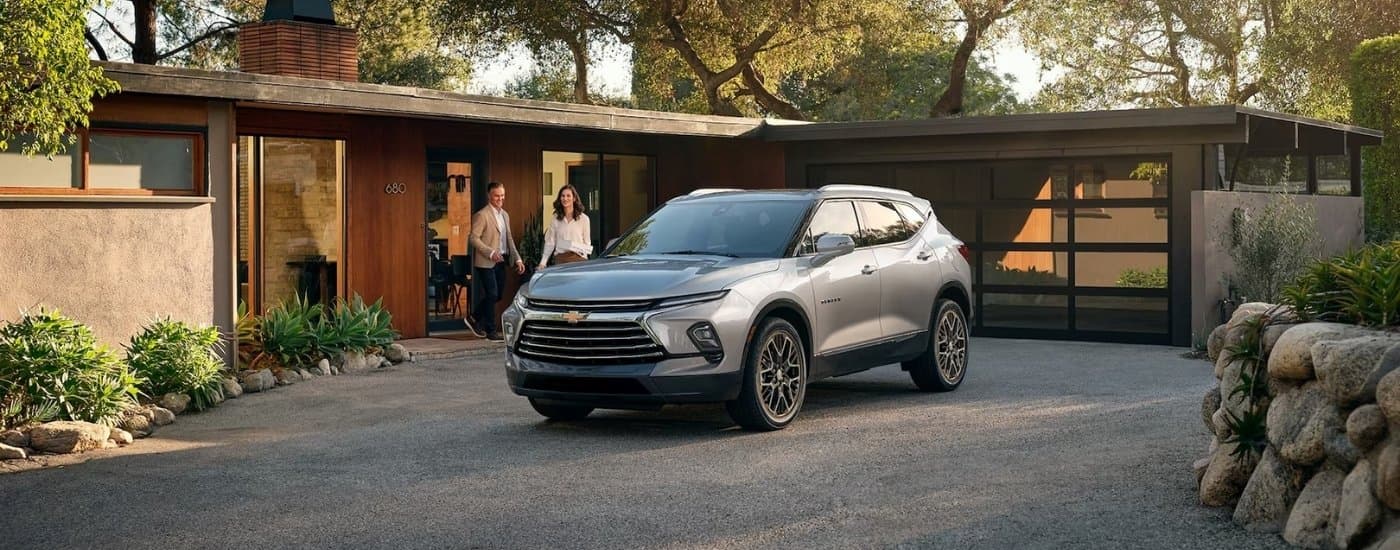 A silver 2025 Chevy Blazer Premier parked in a driveway